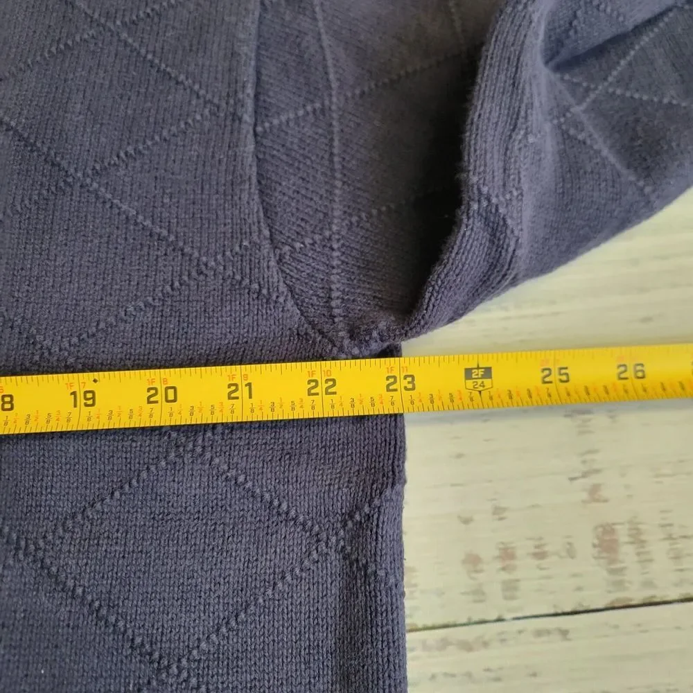 Vintage Isle Of Cotton Golf Sweater Mens Large Blue V Neck Button Textured Crest